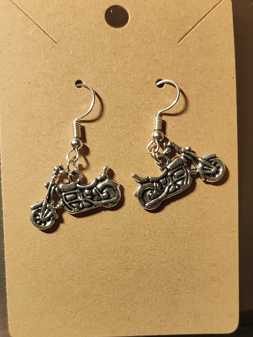 Silver Tone Motorcycle Charm Dangle Earrings- Handmade